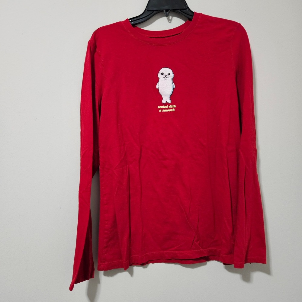 Old Navy Red Sealed With A Smooch Graphic Long Sleeve Tiny Fit Tee Shirt Large